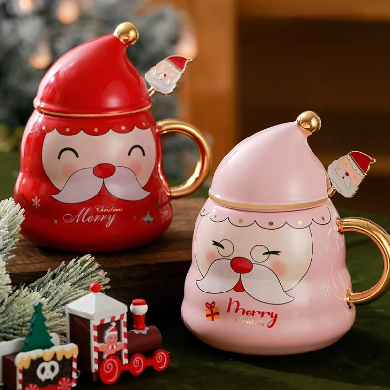 

Christmas Ceramic Cup with Lid Spoon Milk Juice Coffee Cup Creative Home Office Drinking Mug Christmas Birthday Gift 400ml