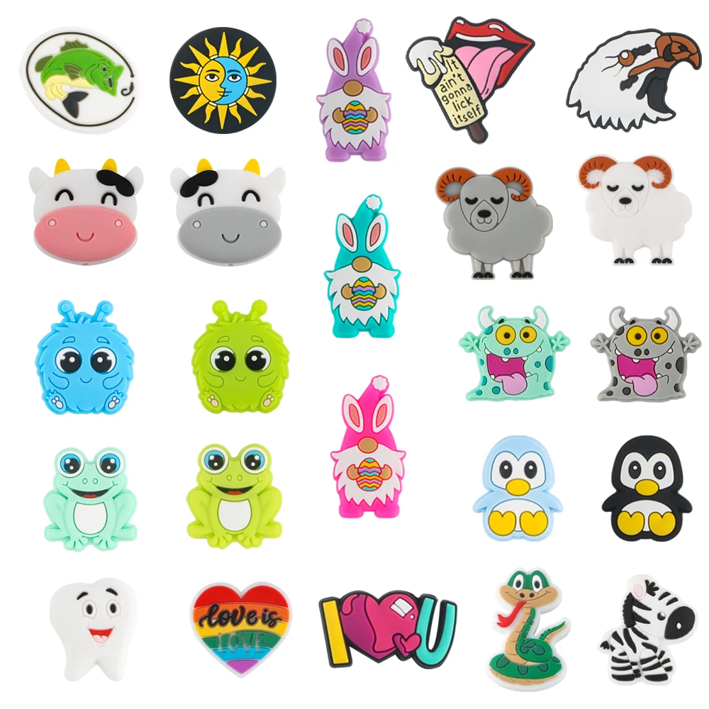 5/10Pcs Animal Focus Beads Cartoon Silicone Beads Food Grade Baby Chewing Beads DIY Beaded Pen Jewelry Accessories