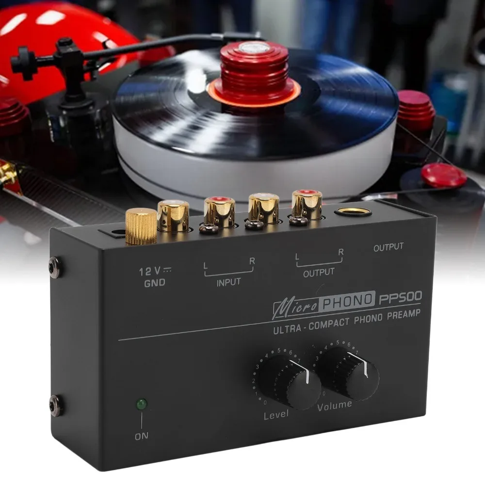

PP500 Phono Turntable Preamp Independent Volume Control Phonograph Preamplifier for Record Player 100-240V US Plug