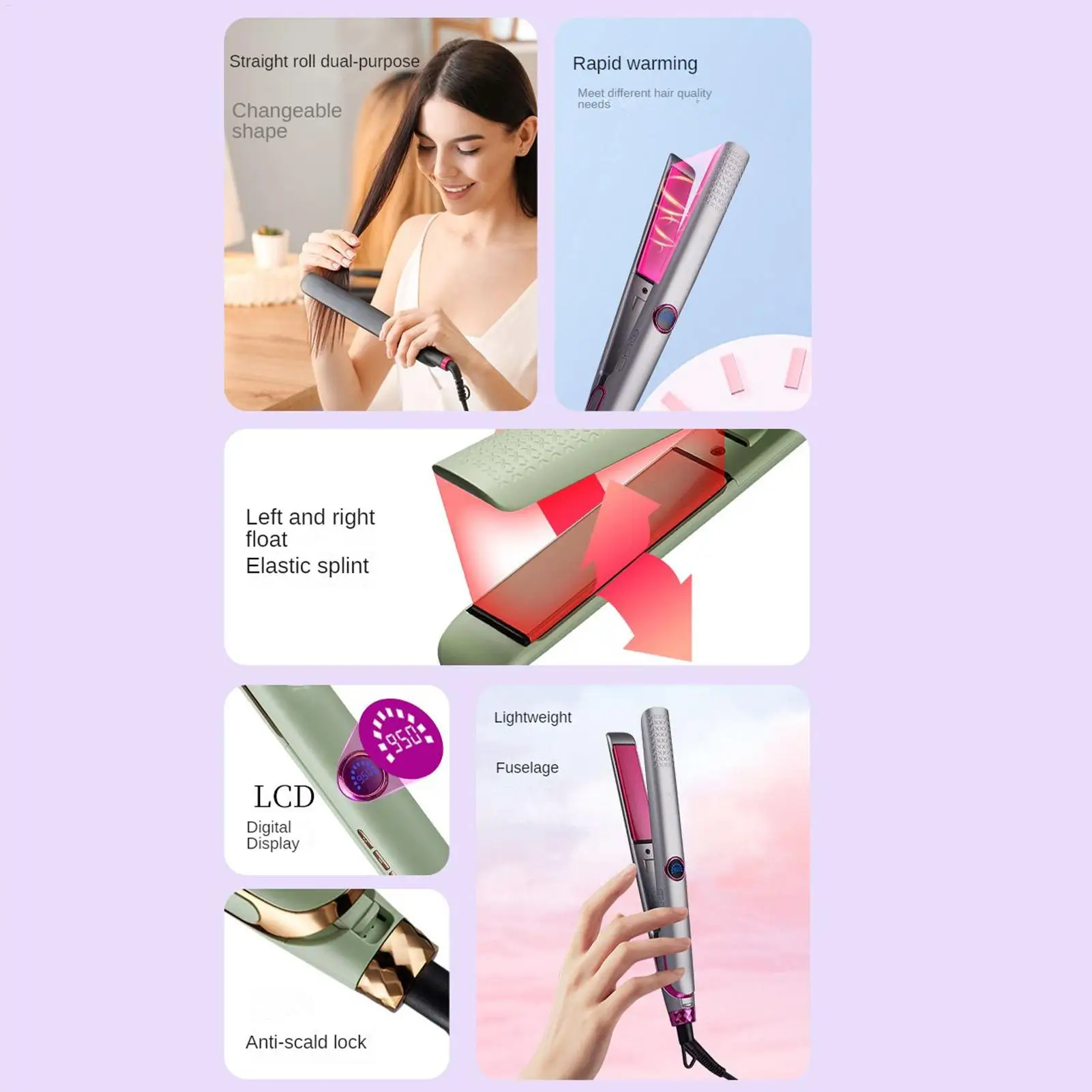 Hair Straightener 10 Levels Electric Ceramic 10 Levels Smart Styling Tool Ceramic Flat Iron for Home Travel Salon Wedding Party