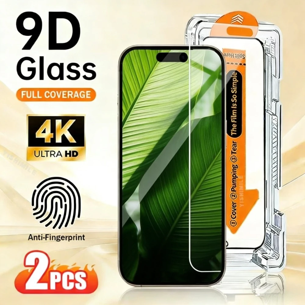 

2Pcs Ultra Clear Screen Protector for iPhone 17 16 15 14 Pro Max Air 17e 13 12 11 Pro 16 15 14 Plus One Click Installation Glass