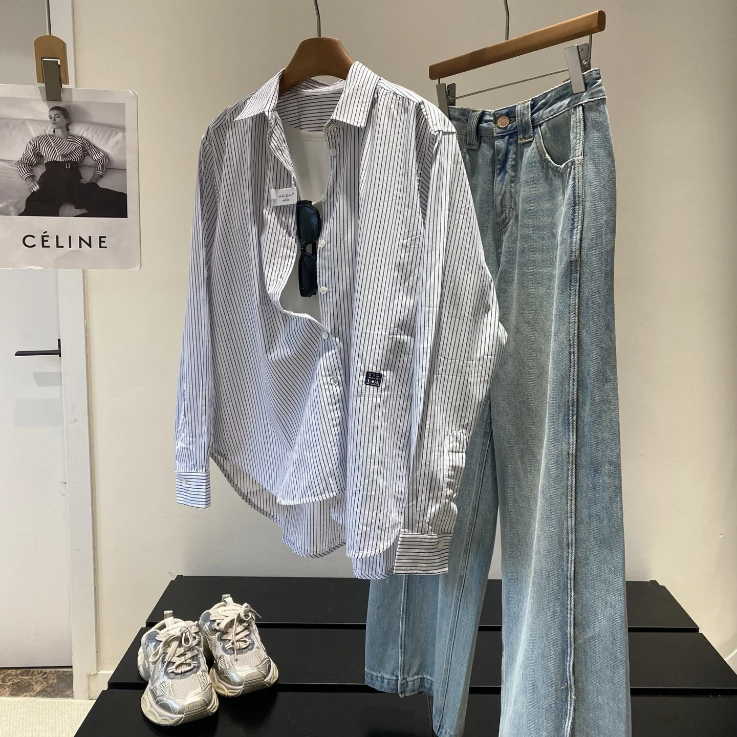 

Elegant A-Line Long Sleeve Shirt Cotton Poplin Classic White Stripes Women's Premium Fashion Spring 2025 Shirt
