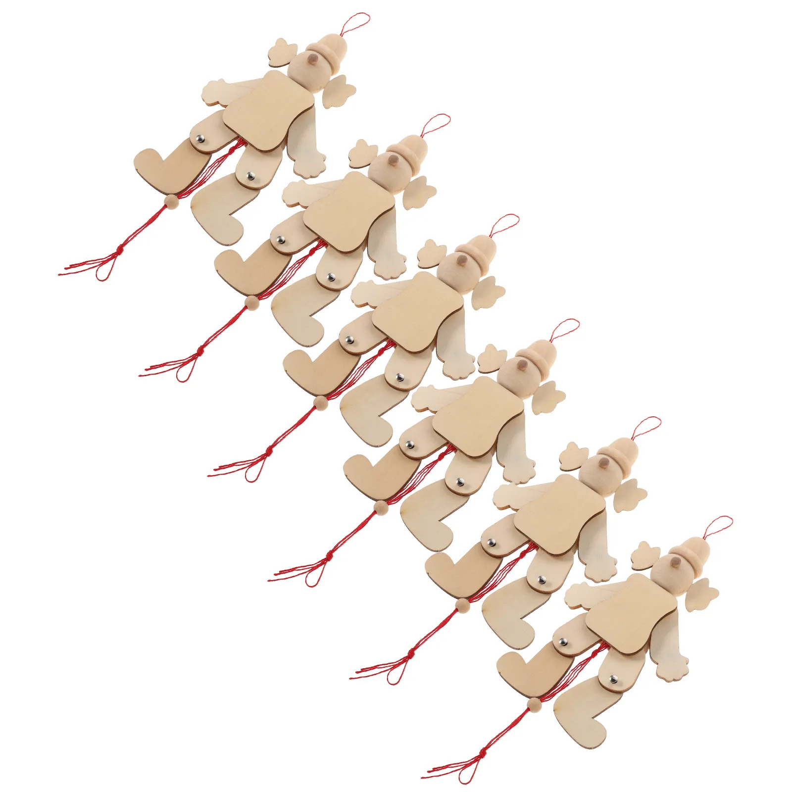 

6Pcs Pull String Wooden Clown Marionette Unfinished Puppet Interactive Pretend Show Kids Family Activity Puppet with Strings