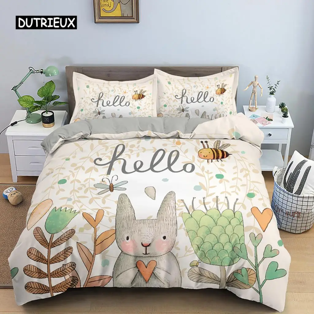 

Cartoon Rabbit Bunny Bedding Set for Kids Girl Women Polyester Duvet Cover Quilt Cover with Pillowcase Polyester Comforter Cover