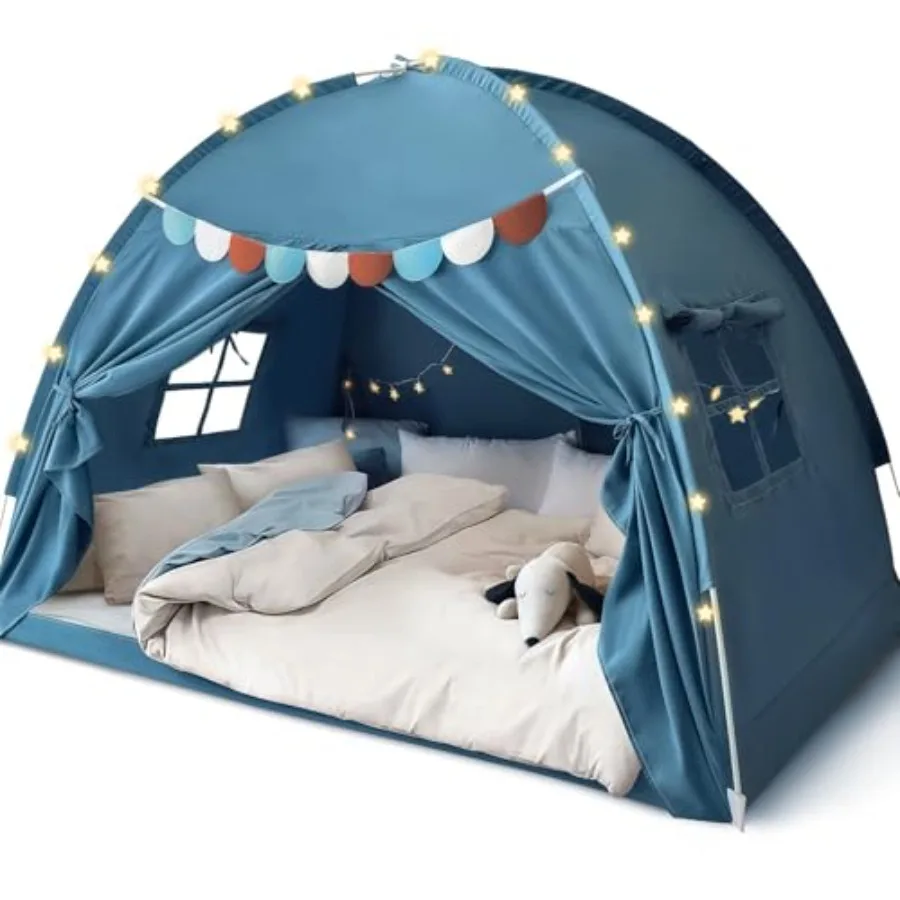 

Full Size Bed Canopy for Toddler Bed Tent Dream Playhouse Privacy Floor Sleeping Tents Indoor Under Bunk Bed Tent with Pennant