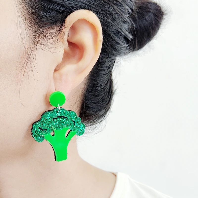KUGUYS Fashion Fruits Vegetables Glitter Drop Earrings for Women Acrylic Cute Jewelry Accessory