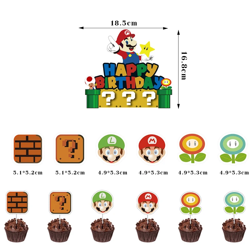 ใหม่ Super Mario Party Supply ทิ้งแบนเนอร์เค้ก Topper การ์ตูน Mario ชุดวันเกิดตกแต่งเด็กวันเกิด Party