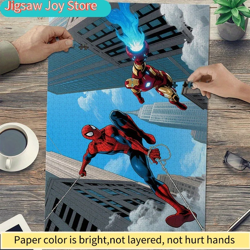 

MARVEL Spider-for Man & Iron for Man City Collaboration Action Jigsaw Puzzle - 75x50cm Large Thick Cardboard DIY Puzzle for Ad