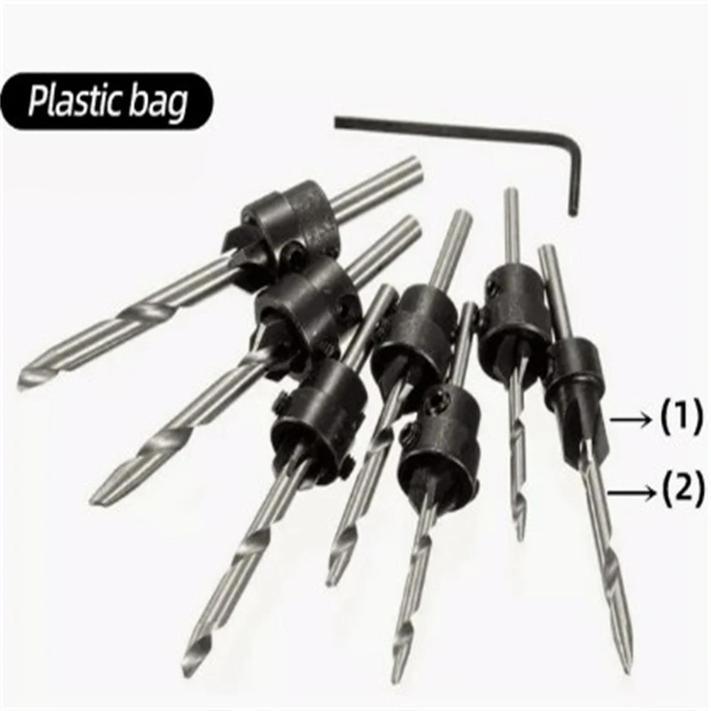 7Pcs Countersink Drill Bits with Box, Adjustable Depth, Quick Change, Single Twist Design, Steel Sinker Drill Bit Set