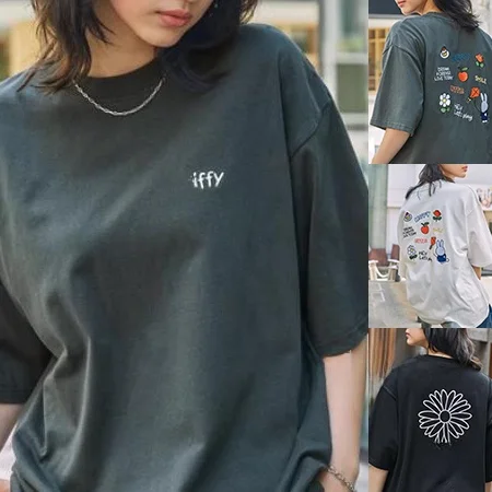 

Nya Japanese Cartoon Rabbit Print Cotton T-irt Loose Fit Casual ort Sve Top Front Ba Design Versatile Loose irt