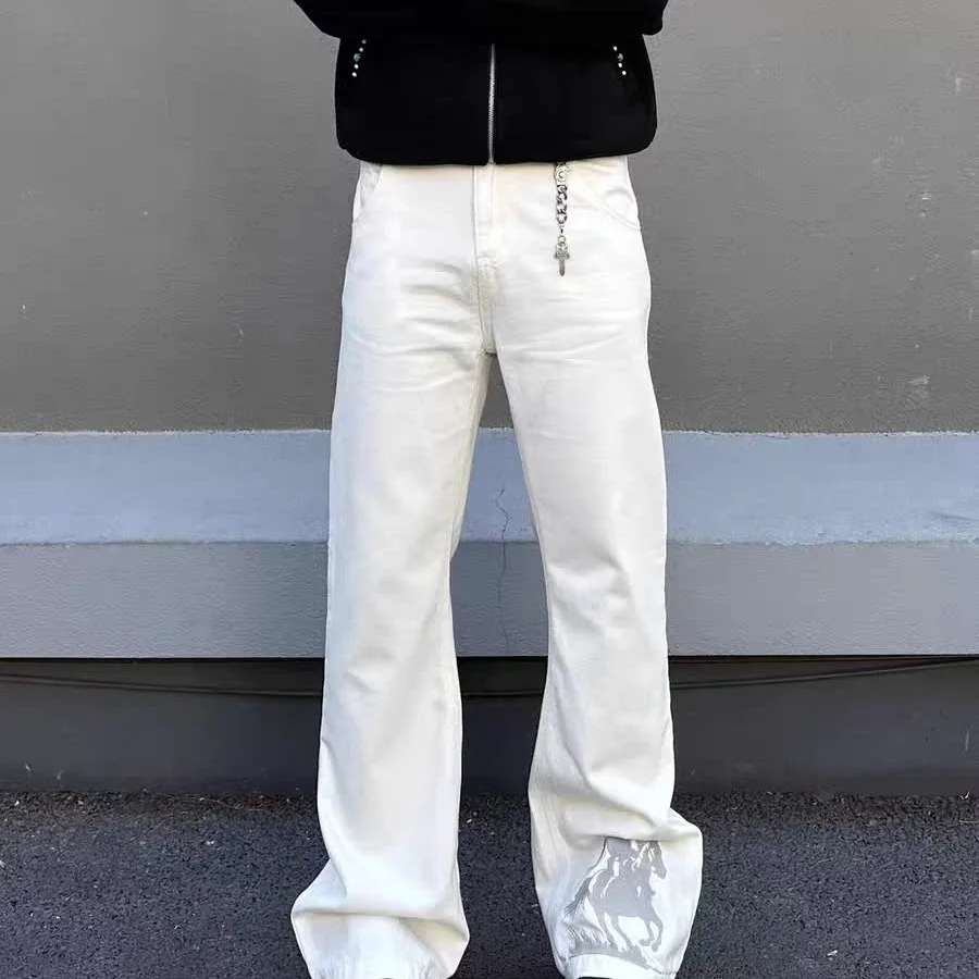 

Y2K White Jeans Women Straight Leg Wide Leg Autumn Commuting Loose Design Pants