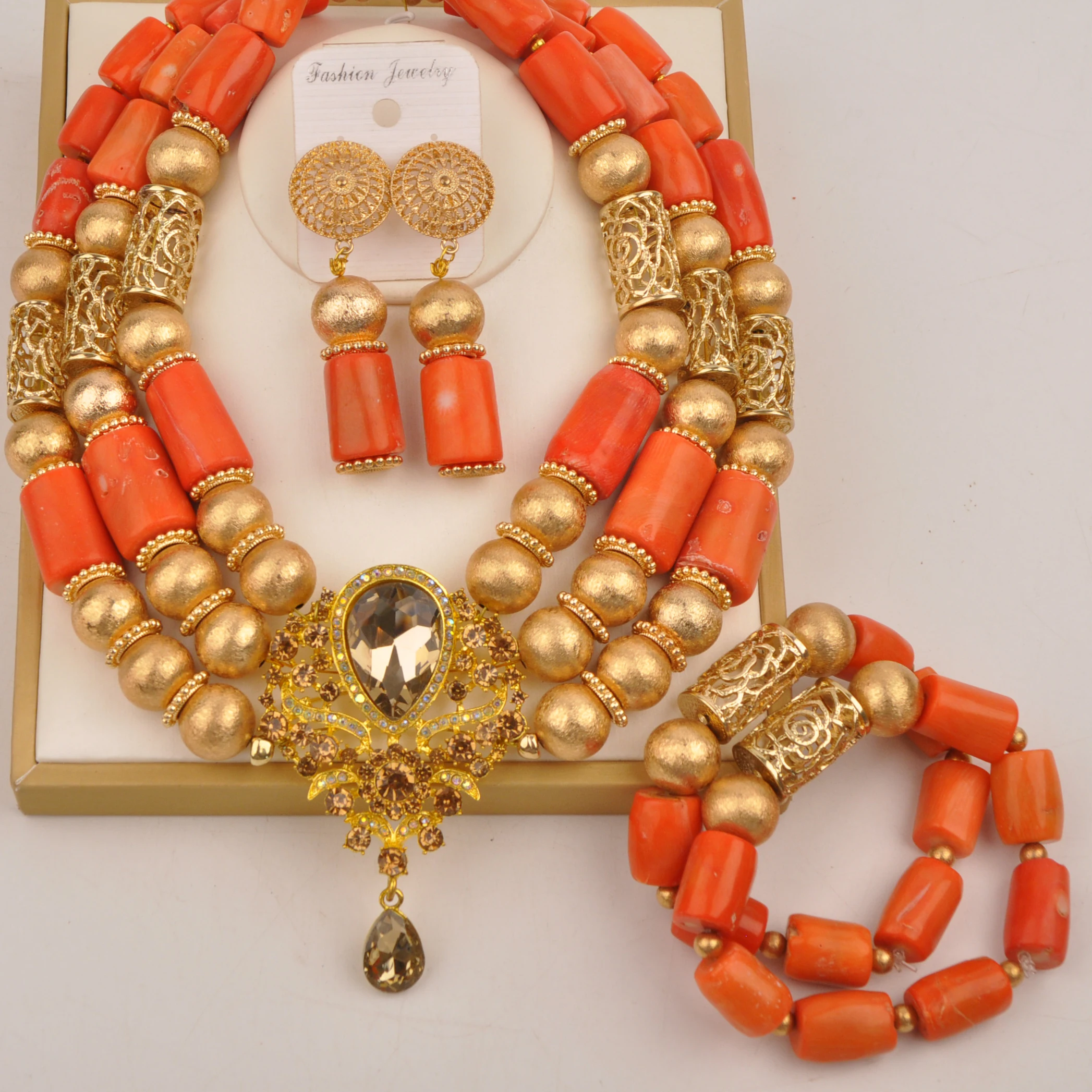 

Orange Real natural Coral Necklace Jewelry Nigerian Bridal Jewelry African jewelry set