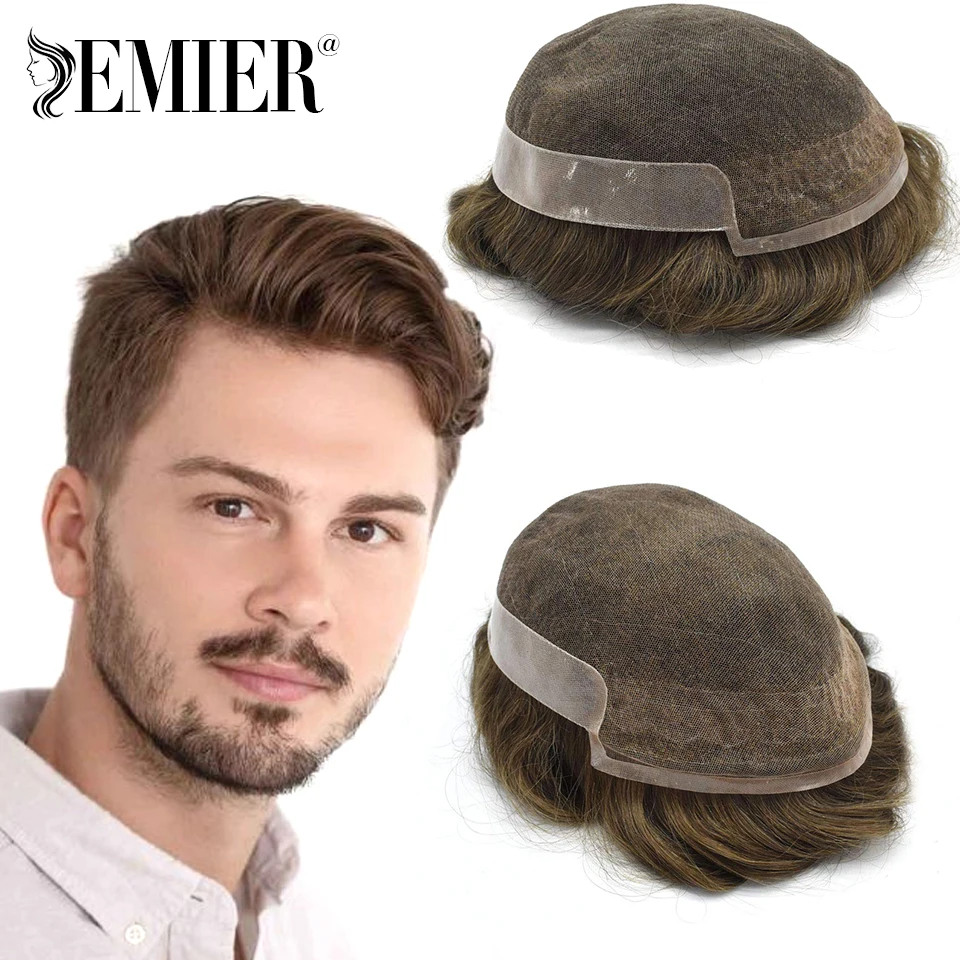 

OCT-Lace & PU Male Hair Prosthesis Natural Human Hair Toupee Male Wig Exhuast Systems Unit Lace PU Base Hair Wig for Men