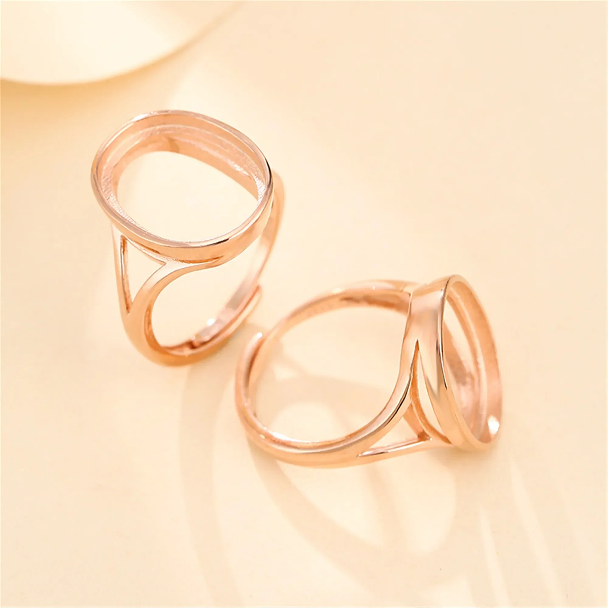 Rose Gold Plated 925 Silver Adjustable Ring Setting for 6x8mm/7x9mm/8x10mm/9x11mm/10x14mm/12x16mm/13x18mm Oval Cabochons