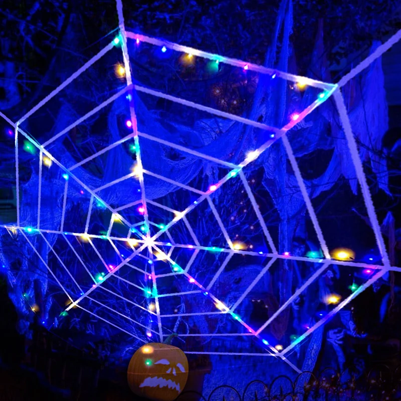 

Halloween Spider Web LED Lights Net Mesh Atmosphere Lamp Halloween Party Home Outdoor Courtyard Garden Spider Fear Props Light