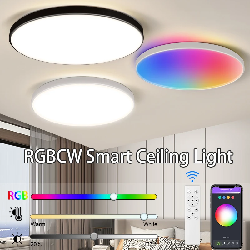 dimmable led painel luz de teto lampada do quarto sala de estar decor controle bluetooth app lampada lustre rgbcw 24w 01