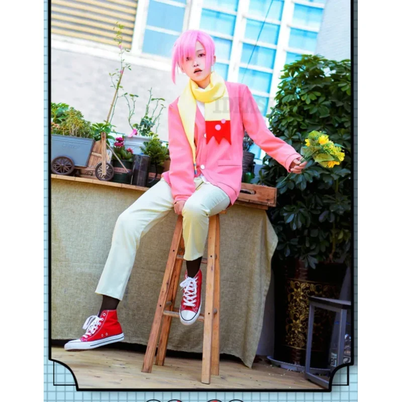 Mitsuba Sousuke Anime Jibaku Shounen Toilet Bound Hanako Kun Cosplay Costume Pink Wig Shoes Camera PropsUniform MN5