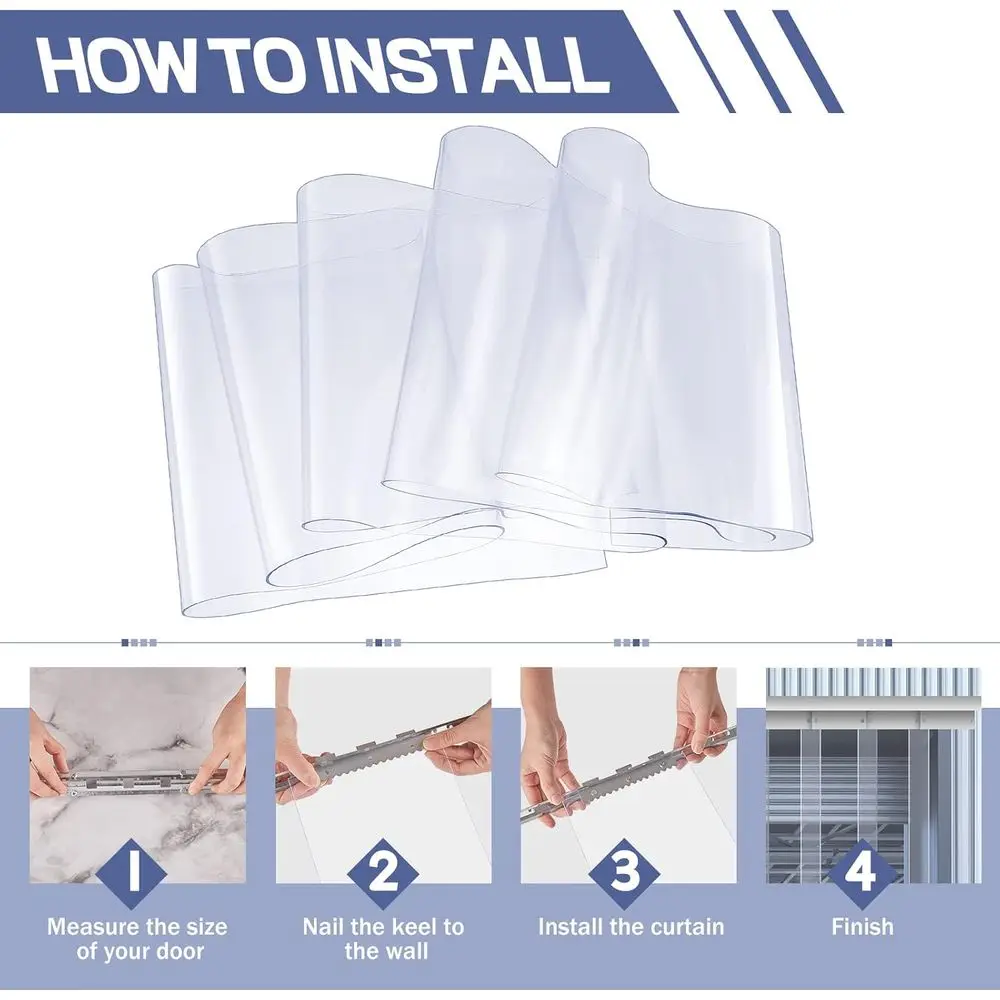 PVC Strip Curtain Kit, 60x96, 0.08 Thick, Clear, Waterproof for Walk-in Coolers & Warehouses