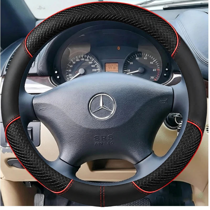 For Mercedes Benz Viano W639 Vito 2006-2011 DIY Non-slip Wear-resistant Car Steering Wheel Cover Cowhide Leather Black Interior