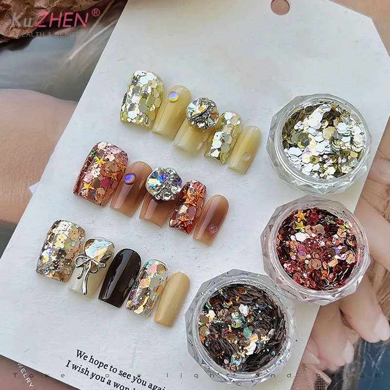 10 صناديق مسمار الفن أحجار الراين زينة مضلع الليزر لامعة فلاش مسحوق ملصقات الأظافر اكسسوارات التجميل #1