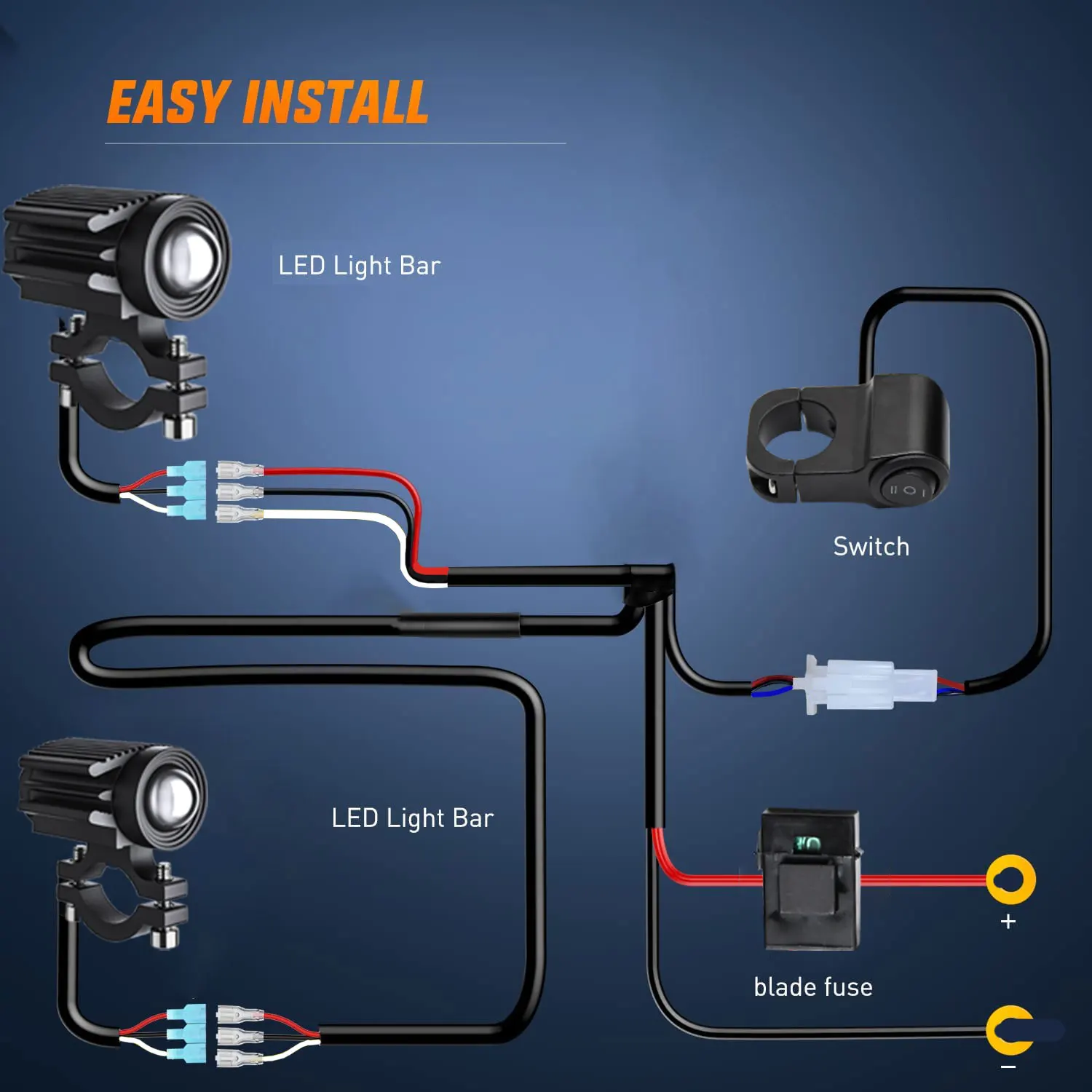 Motocicleta Spotlights Switch Light Bar, Luz de trabalho, Luz de nevoeiro, Ligar, desligar cablagem para carro, barco, caminhão, 120W Cable