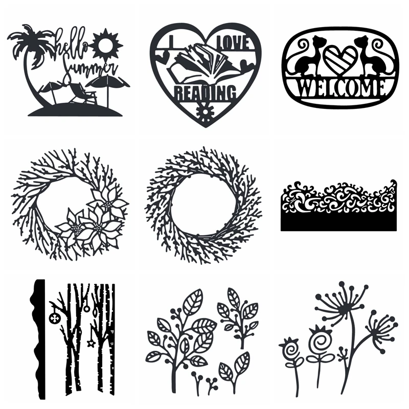 Wreath Branch Metal Cutting Dies Welcome Sign Sea Wave Edge Leaf Trunk Die Cuts for DIY Scrapbooking Making Template 2022 New