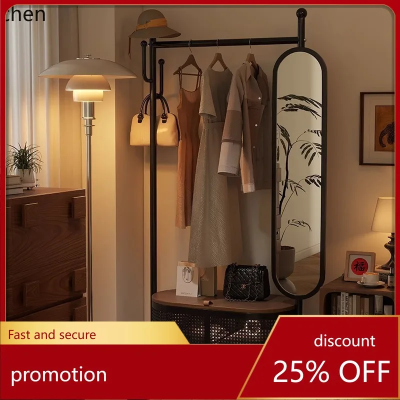 

HXL Coat Rack with Mirror Integrated Bedroom Floor Standing Rolling Full Body Mobile Storage Rack