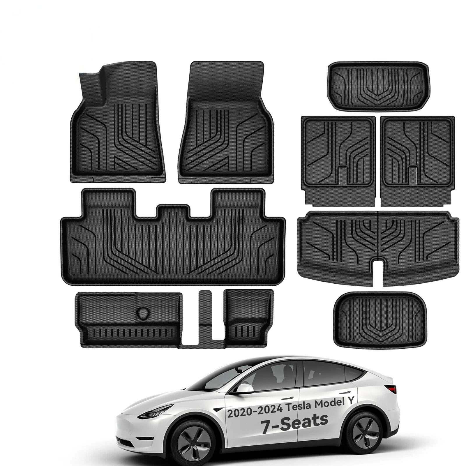 

3D-коврики и грузовой вкладыш для Tesla Model Y 7-местный всепогодный TPE 2021-2024 гг.