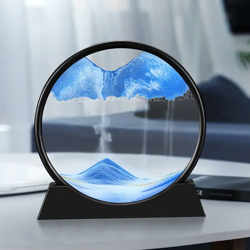 3D Sandscape Moving Sand Art Picture Round Glass Deep Sea Hourglass Quicksand Craft Flowing Sand Painting Office Home Decor Gift
