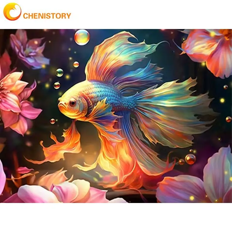 

CHENISTORY Full Drill Square /Round Diamond Painting Goldfish Animal 5D DIY Diamond Art Mosaic Cross Stitch Handicraft Home Deco