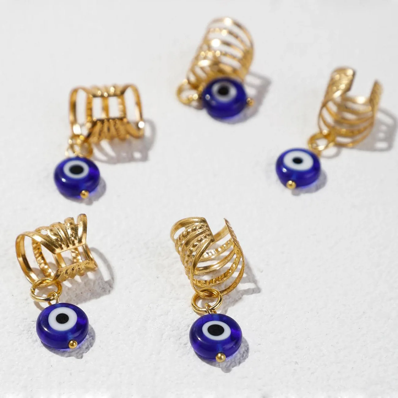 5PCS 더러운 머리 끈 헤어 링 세트 악마의 눈 디자인 빈티지 스타일 유행 헤어 액세서리 재고 있음