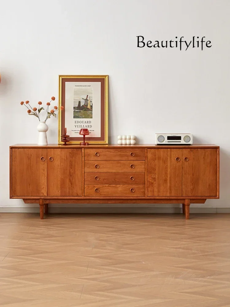 

N Nordic Retro TV Cabinet Solid Wood Cherrywood Small Apartment Living Room Wall Log Hallway Length Side Cabinet