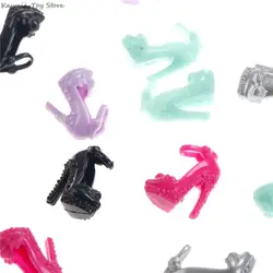 Sandalias coloridas de moda para muñeca Barbie, zapatos de tacón alto de cristal de copia, accesorios de regalo para niñas, accesorios de vestir, 10 pares aleatorios