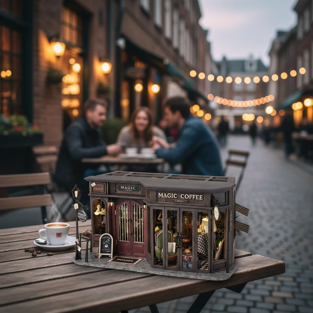 OUZEY 3D Wooden Dollhouse DIY Kit - “Magical Vintage Store” with Furniture, Retro Home Model Craft Gift for Adults