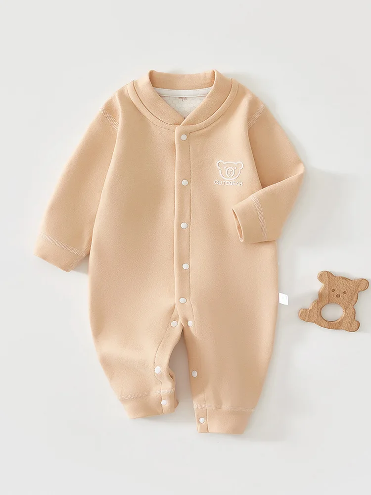 

Soft Baby Romper Autumn Jumpsuit Cute Bear Embroidery Snap Button Onesie Skin-Friendly Daily Wear Baby Sleepwear Playwear
