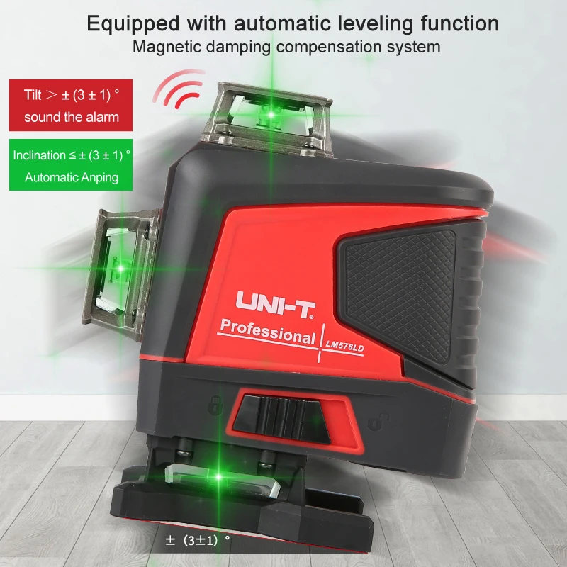 Imagem -05 - Uni-t-auto Nível Laser Verde Verde Horizontal e Vertical Feixe Verde Ferramenta Cruz Lm576ld-e 12 16 Linha
