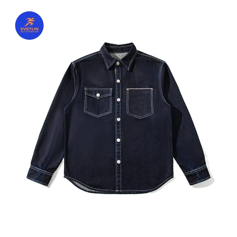 SVETLIN EU US Size Luxury Quality Jean Shirt Street Active Washed And Distressed Men Denim Shirt