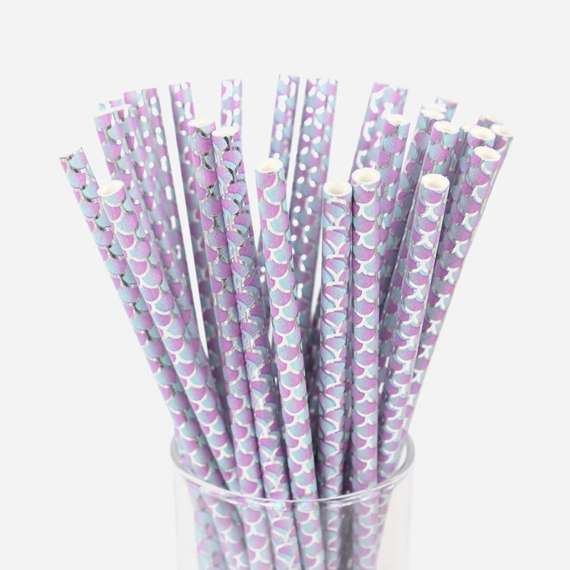 

25Pcs Mermaid Paper Straws Drinking Disposable Straw Kids Mermaid Birthday Party Decoration Favors Under the Sea Party Supplies