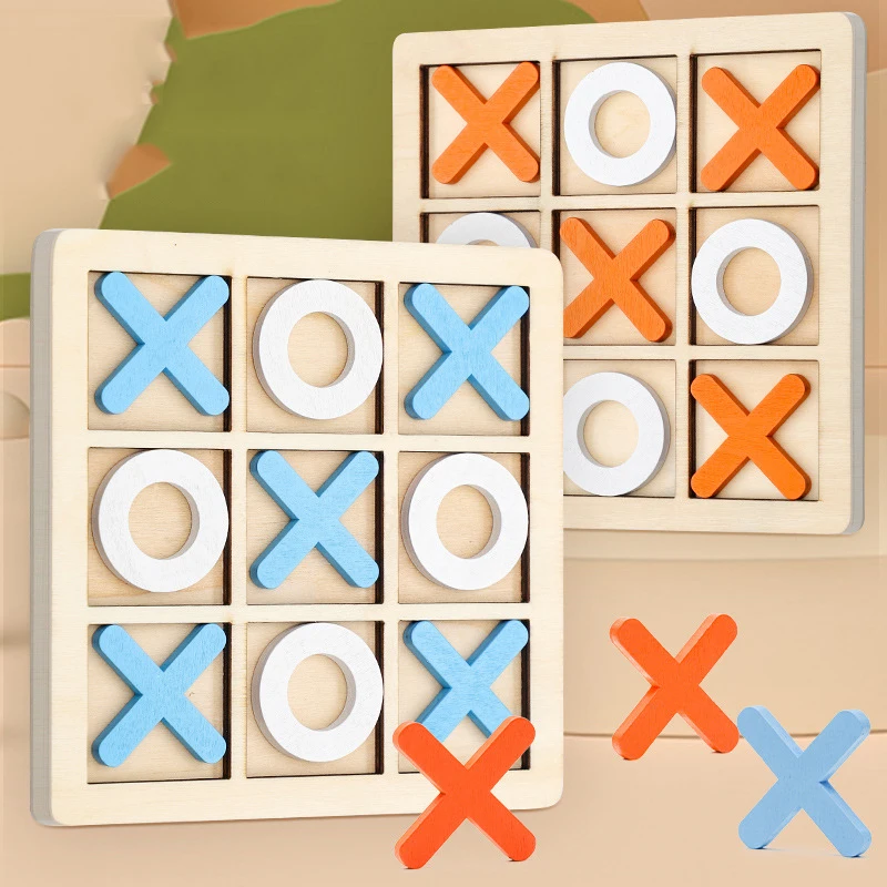 

Wooden XO Tic Tac Toe Game Mini Chess Board Interaction Puzzle Training Montessori Educational Toys Gift for Kids Boy Girl