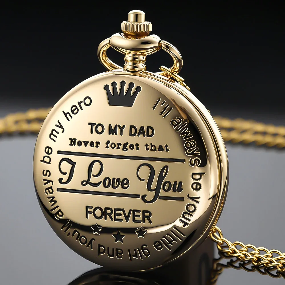 Steampunk Gold Quartz Pocket Watch Necklace for Dad and Grandpa Exquisite Watches Clock Souvenir Brithday Gift Reloj Hombre