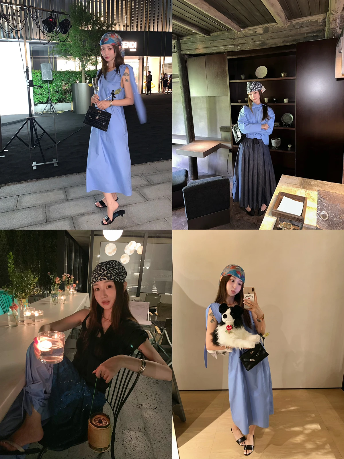 

Комплект женской модной одежды VCruan Blue Paper Feel Series: рубашка с воротником-кроликом и брюки с узлом, летний, с длинным рукавом, Cleanfit