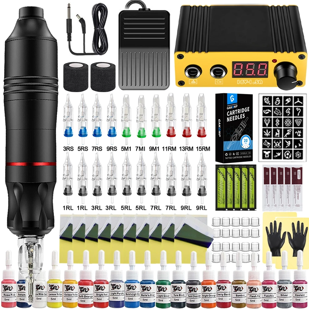 Kit de odorà tatouer DC, alimentation électrique, encre grossière, machine à tatouer, stylo pour l'art corporel, kit de maquillage en continu