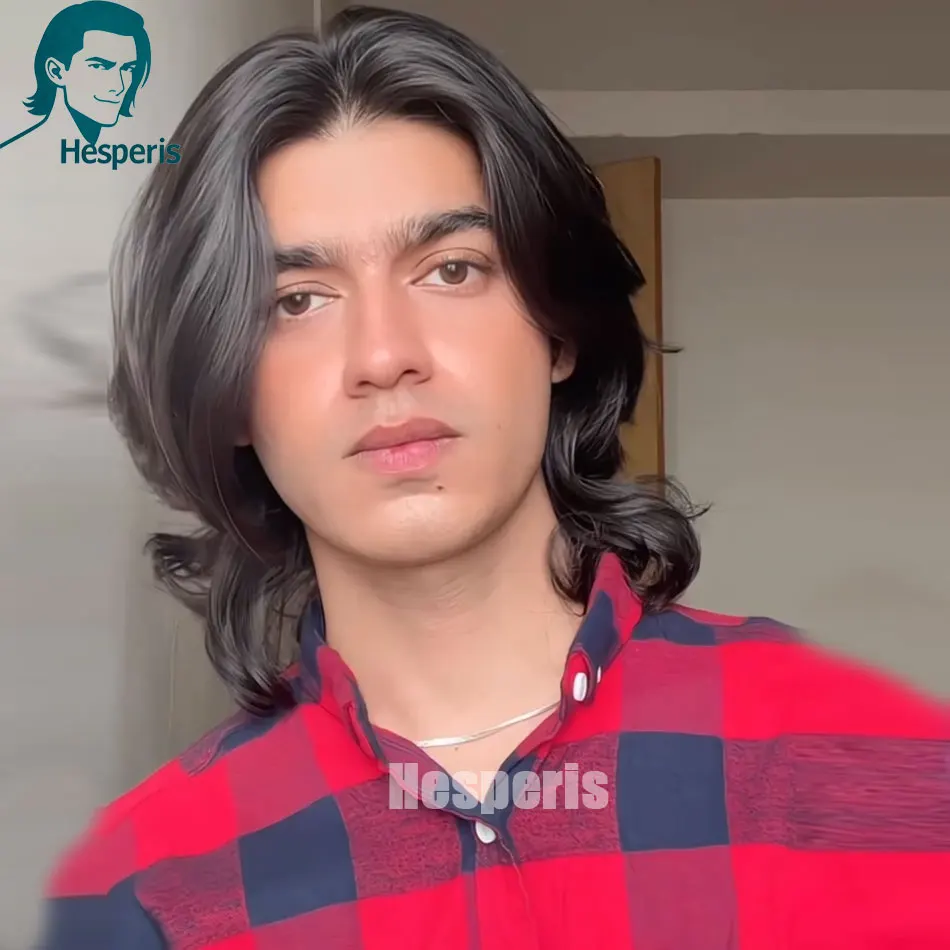 Hesperis Pre Style Human Hair Man Wigs With Middle Part Short Soft Wave Men Lace Front Wigs Natural Color Transparent Lace Wigs