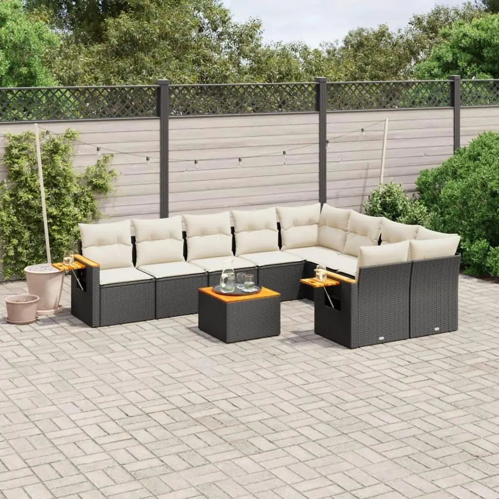 

Garden Sofa Set Outdoor Furniture Black and Cream White Stylish Seating for Patio Deck Balcony Comfort with Cushions