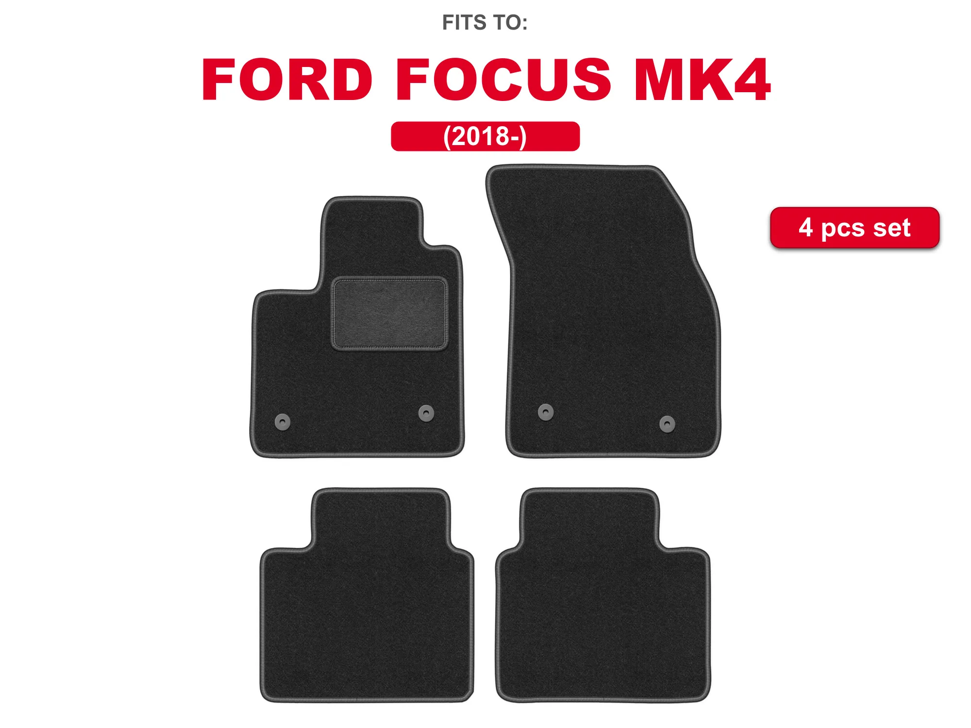 Tapis en velours pour voiture, ensemble de tapis de voiture en graphite adaptés à la Ford Focus MK4 2018