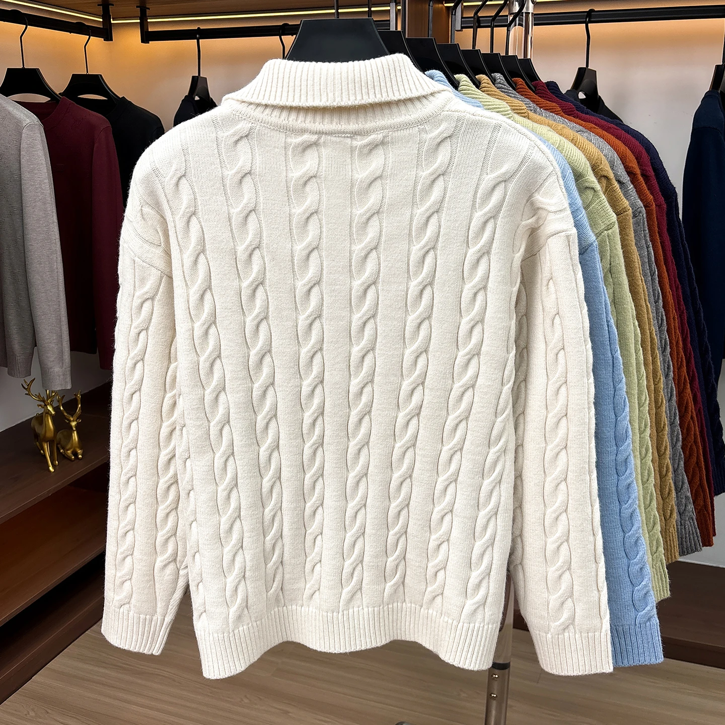 Herbst Winter Neuer Pullover Klassische Mode Jacquard Herren Retro Reißverschluss Stehkragen Luxus Paul Pony Stickerei Lässiger Strickpullover – Detail 8