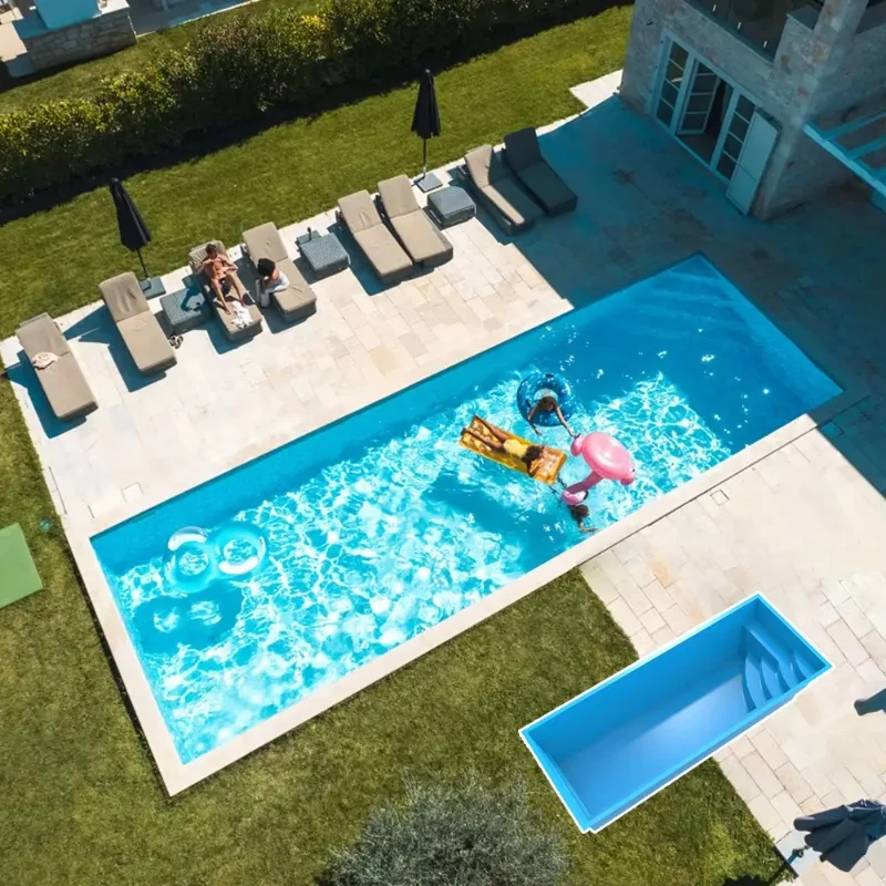 Customized Outdoor In-Ground Fiberglass Swimming Pool With Swim Spa Prefabricated Hard Plastic Garden Pool Large Size Pool For A