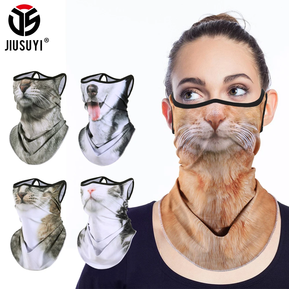 

Animal Print Sport Scarf Cycling Bandana Hiking Hunting Camping Neck Gaiter Ear Loops Face Cover Summer Breathable Triangle Mask