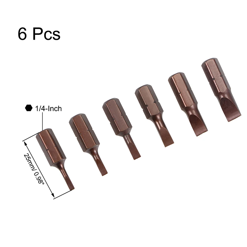 6pcs SL2-SL6 Slotted Screwdriver Bits Set 1/4 Inch Hex Shank Magnetic Screwdriver Bits S2 Screw Driver Kit Hand Tools 25mm Long