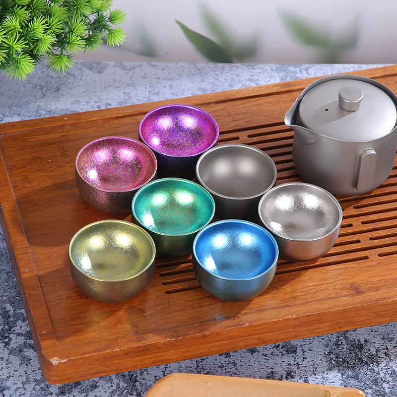 

Kung Fu Teacup,Double Layer, Pure Titanium,Color,Heat Insulation, Anti-Hot, Home and Outdoor,Portable Tea Set,Mug,45ml,4Pcs/Set